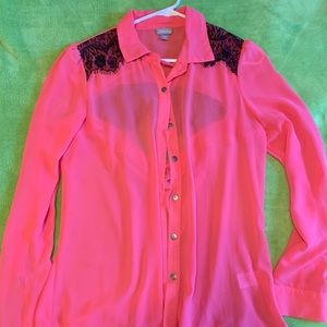 Vanity Hot Pink/ Black Lace Long Sleeve Shirt